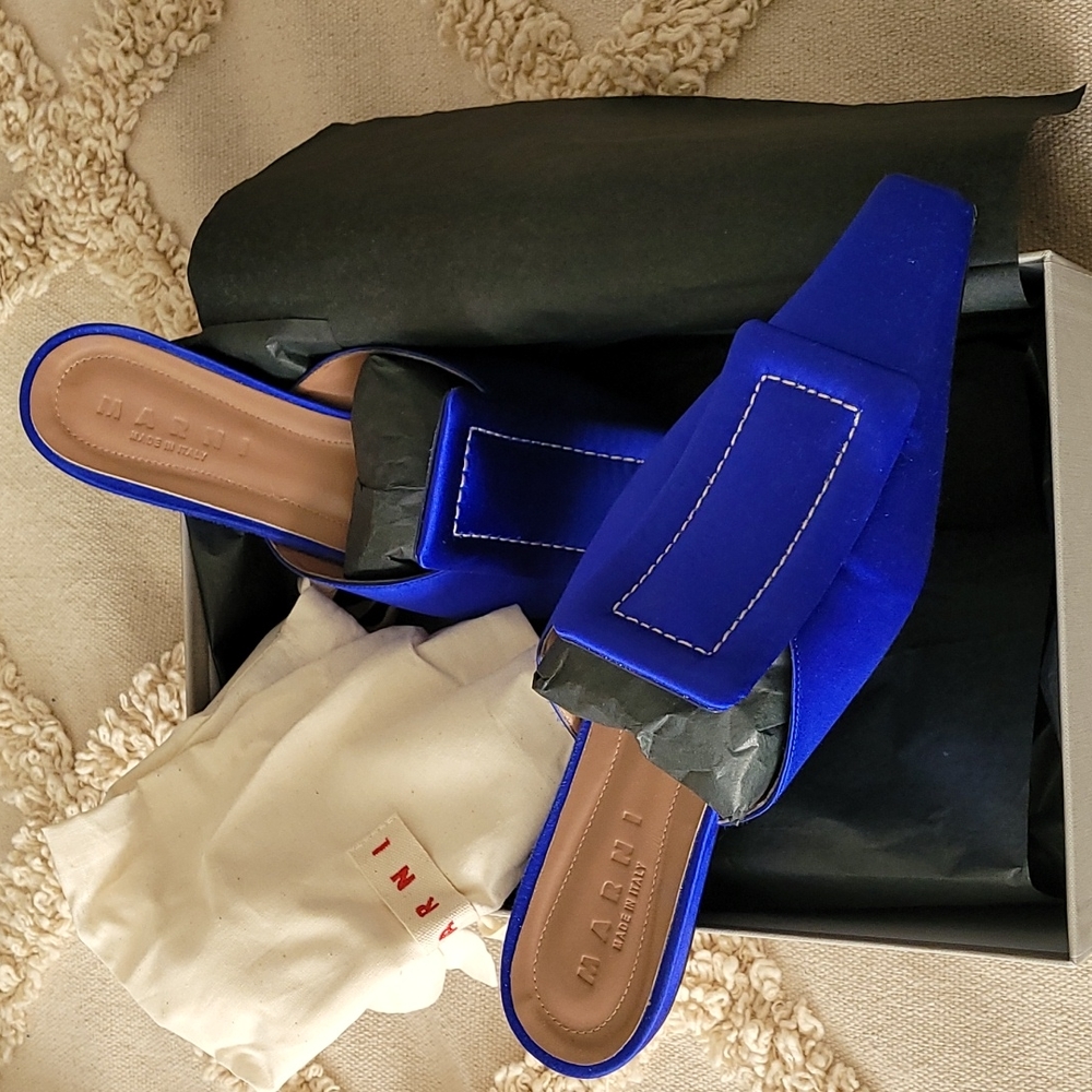SOLD Marni Electric Blue Sabot Mule Slippers 40
